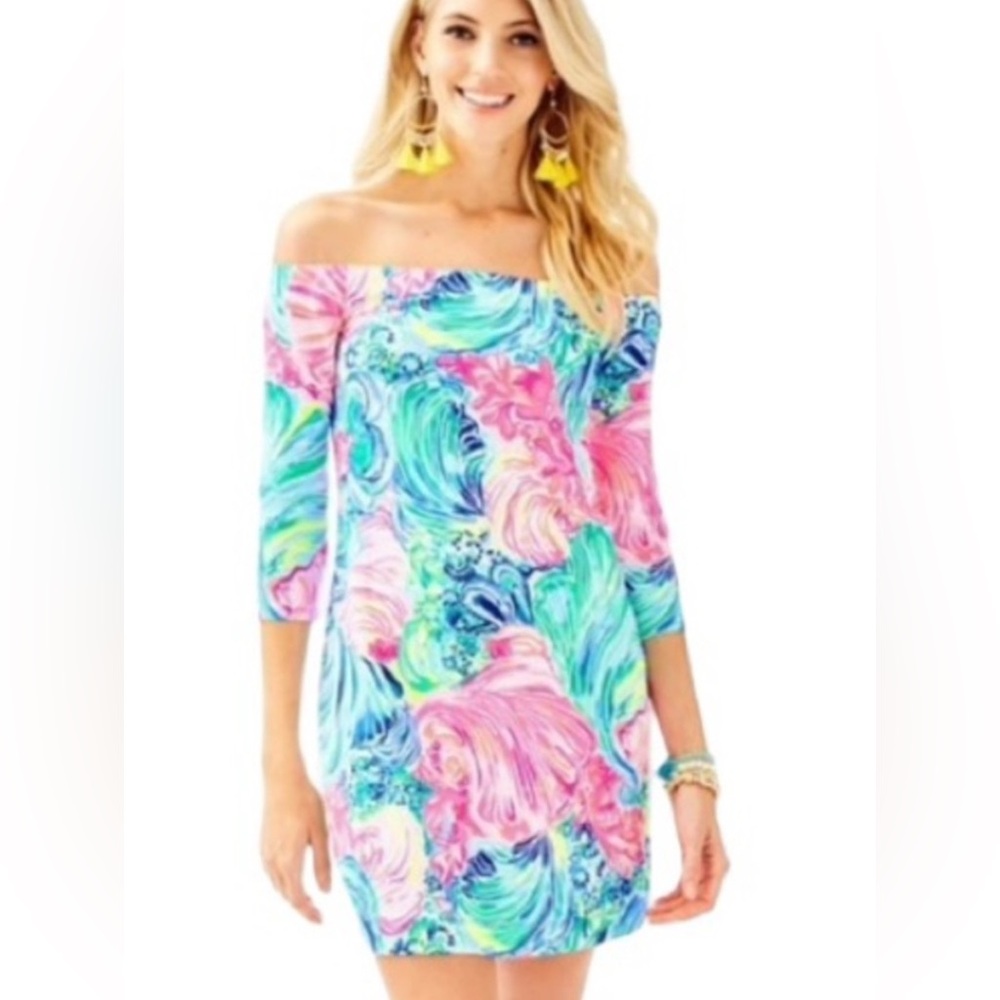 Lilly Pulitzer Laurana Off The Shoulder Mini Dress Beach Please Size Large 🌸
